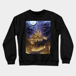 magic castle with moon and river Crewneck Sweatshirt